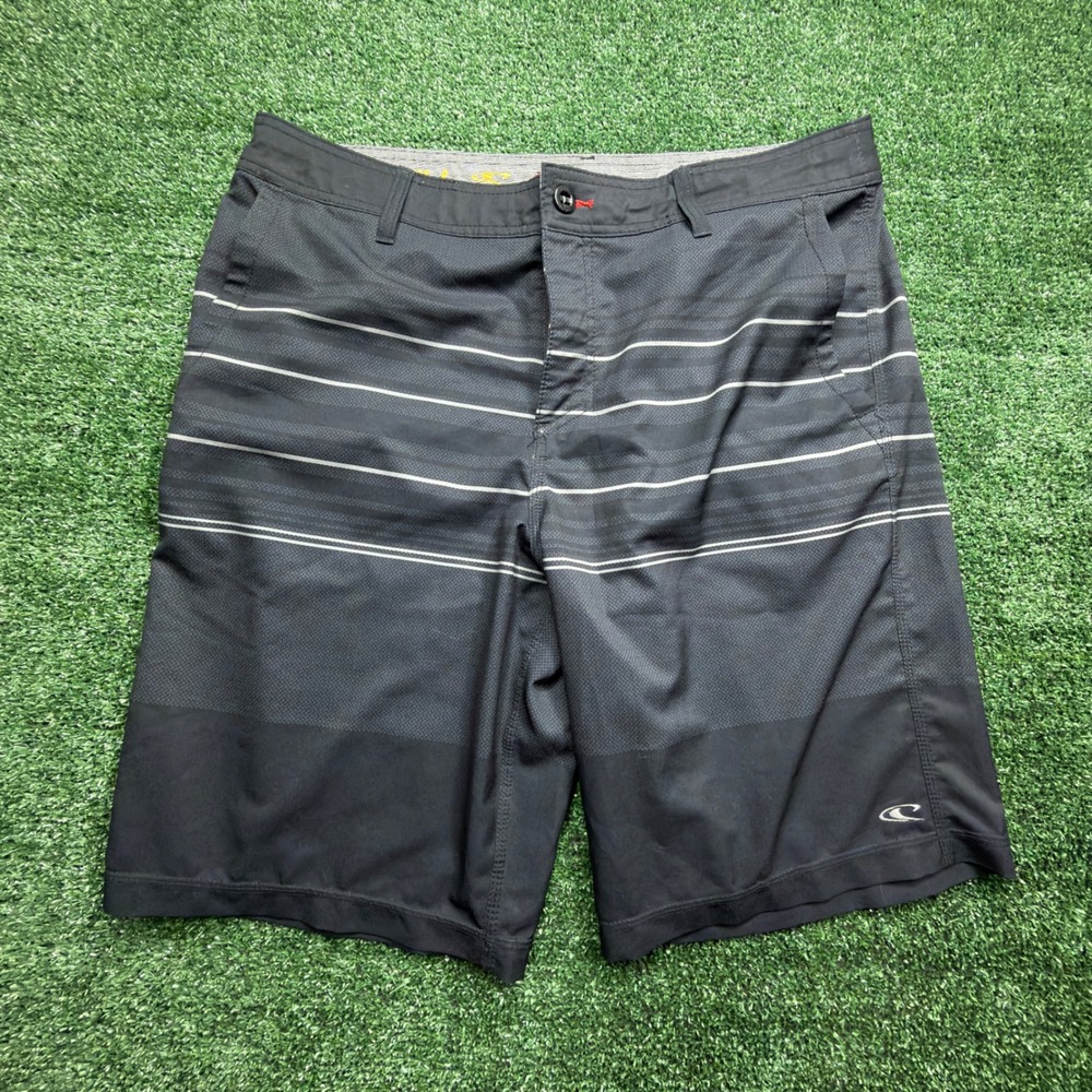 ONeill Hybrid Mens Board Shorts Black Striped Walk Shorts Size 36